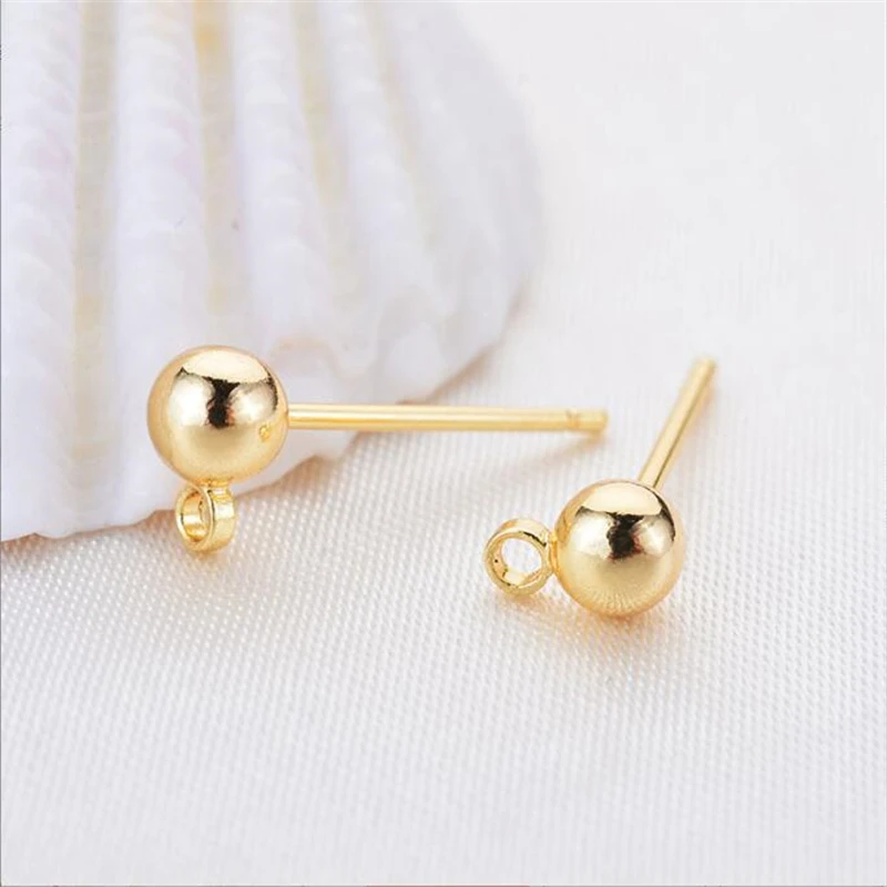 

new diy earrings accessories jewelry findings real gold plated no fade 4mm glossy ball earring hooks silver needle ear stud