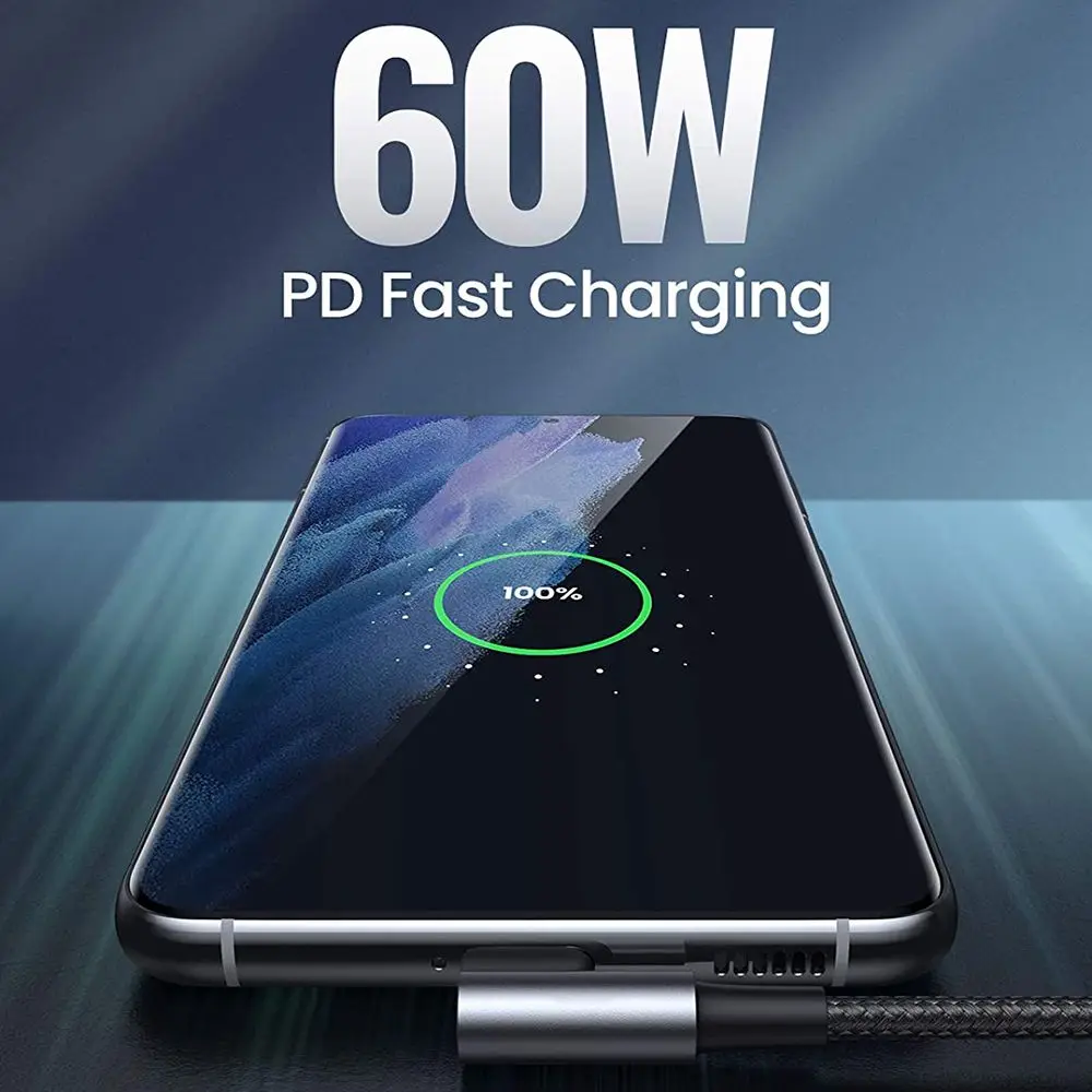 PD 고속 충전 라인 USB C에서 USB C 타입 케이블, 직각 와이어, 90 도 데이터 케이블, 노트북 휴대폰용, 60W