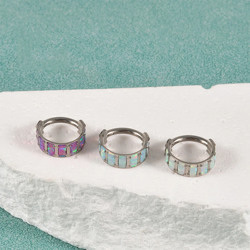 1PC G23 Titanium Piercing Jewelry Conch Cartilage Tragus Earring Ear Clip Hinged Nose Ring Hoop CZ Opal Stone Nose Septum Clicke