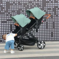 NOUVEAU Poussette Double pliable légère Nouveau chariot bébé 2 en 1 landau avec siège auto Poussette bébé pour deux enfants 5