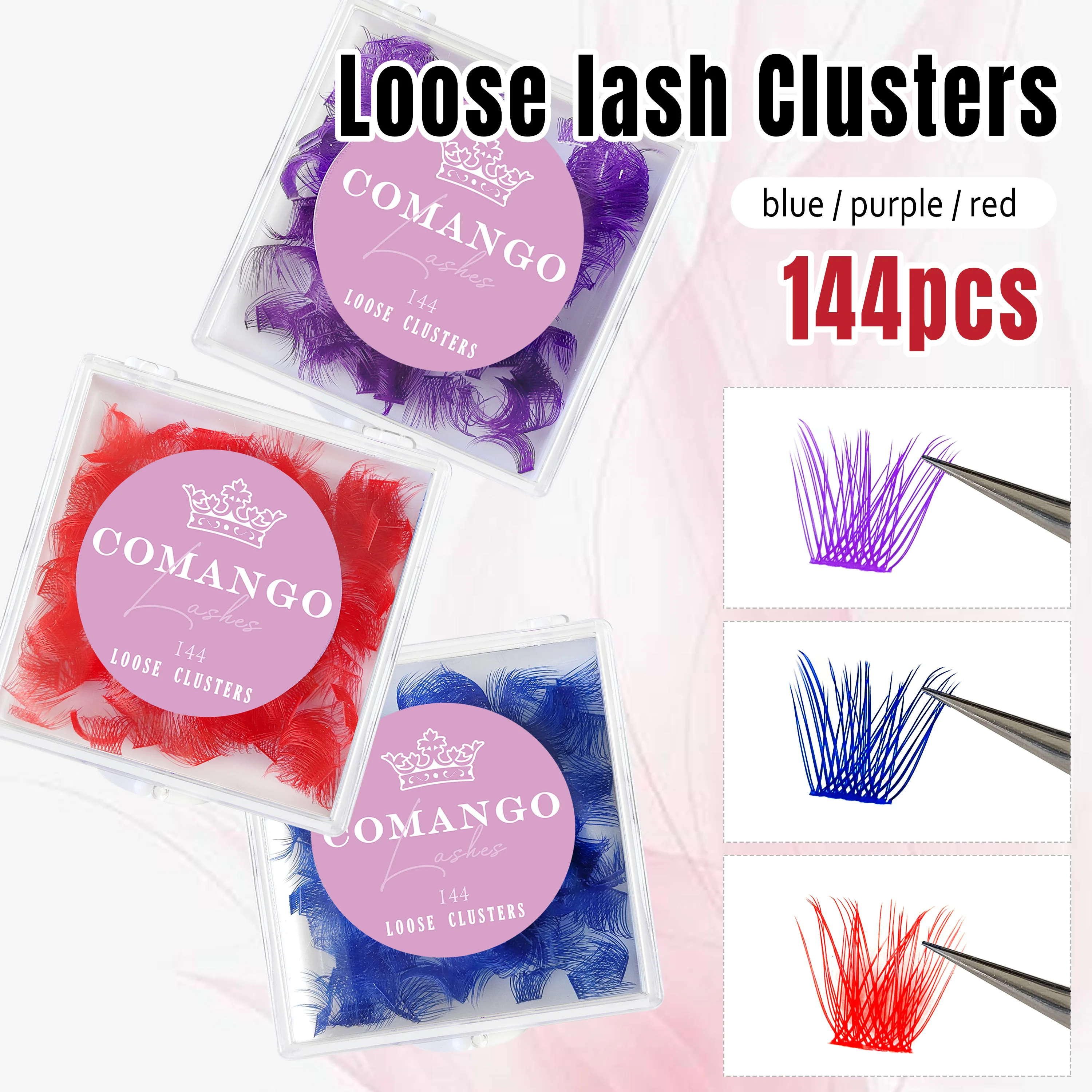 

CoMango Large Capacity 144 Clusters Premium Individual Volume Fan Soft Light Eyelash Extension Colorful Lashes DIY Premade Fan