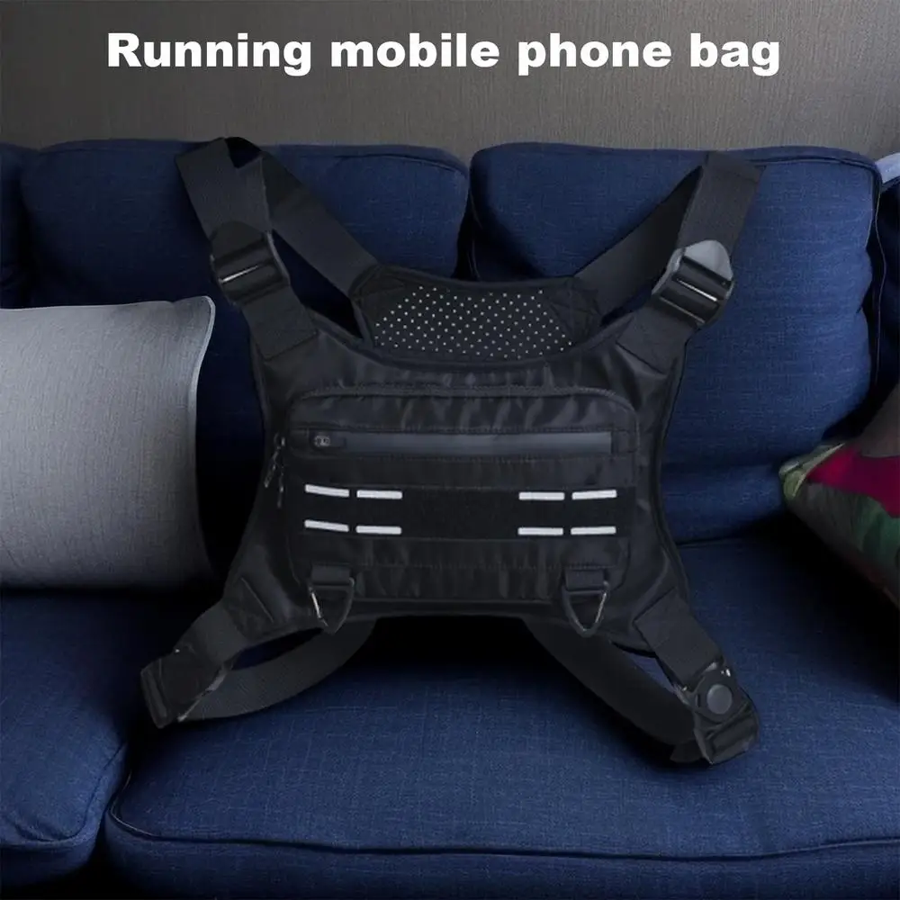 Adjustable Sport Running Chest Bag Running Vest Bag Reflective Front Chest Pack with Phone Holder Breathable Cycling Vest Bag
