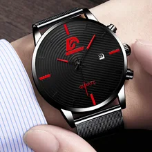

DIJADIJANES brand new simple men's fashion watch men's casual mesh belt calendar quartz performance goods