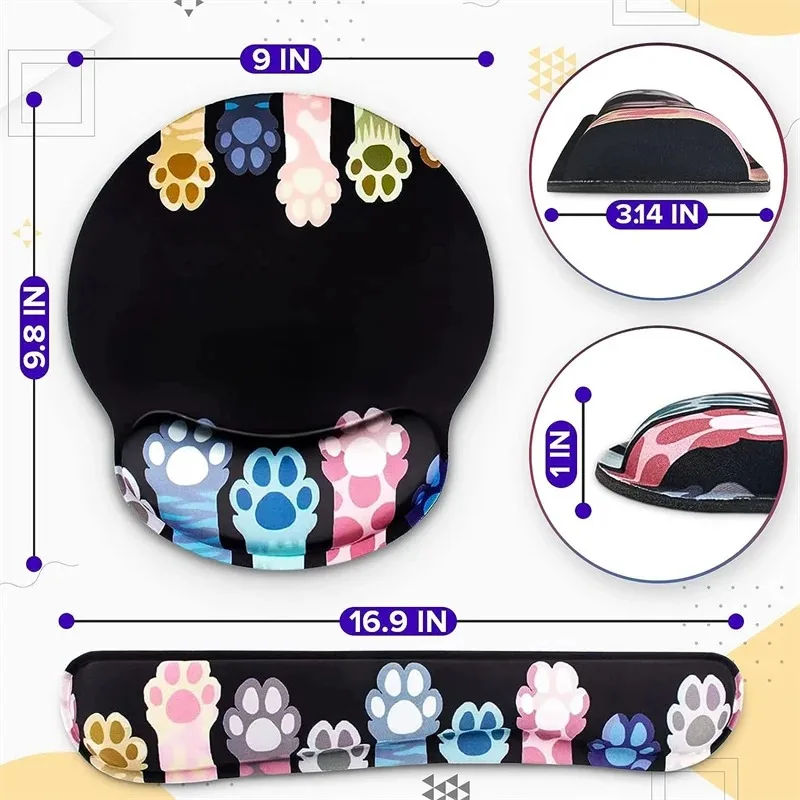Mouse Anti-slip Pad Wrist Support Protection Cat Pattern Memory Foam Recoverable Computer Peripherals Office Supplies Mouse Pad Wrist Pad