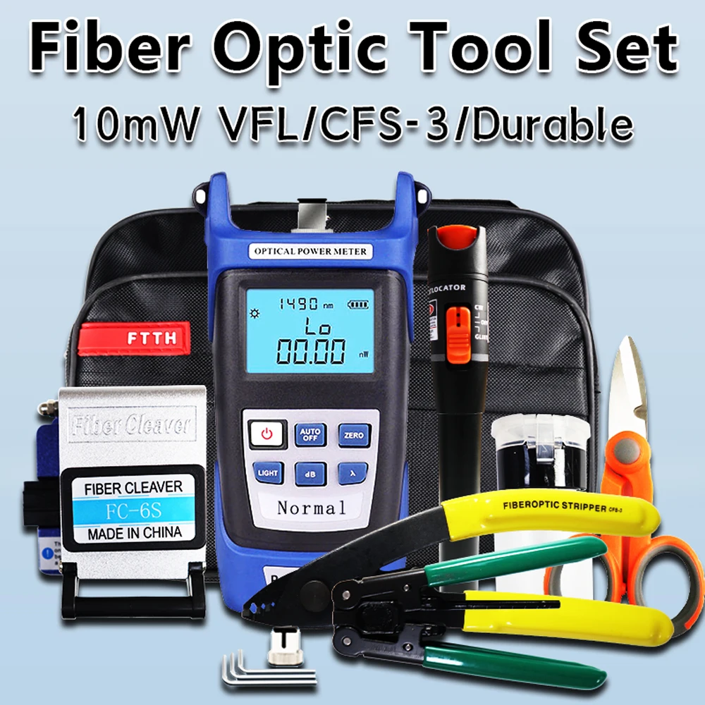 OPTFOCUS 19pcs Fiber Optic Tool Kit 10mW Visual Fault Locator FTTH Tools Fiber Power Meter Optical Bag Fiber Cleaver mini otoscope cleaner 1 3mp usb nose medical endoscope video camera 5 5mm otoscopio earpick camera smart visual ear care tool