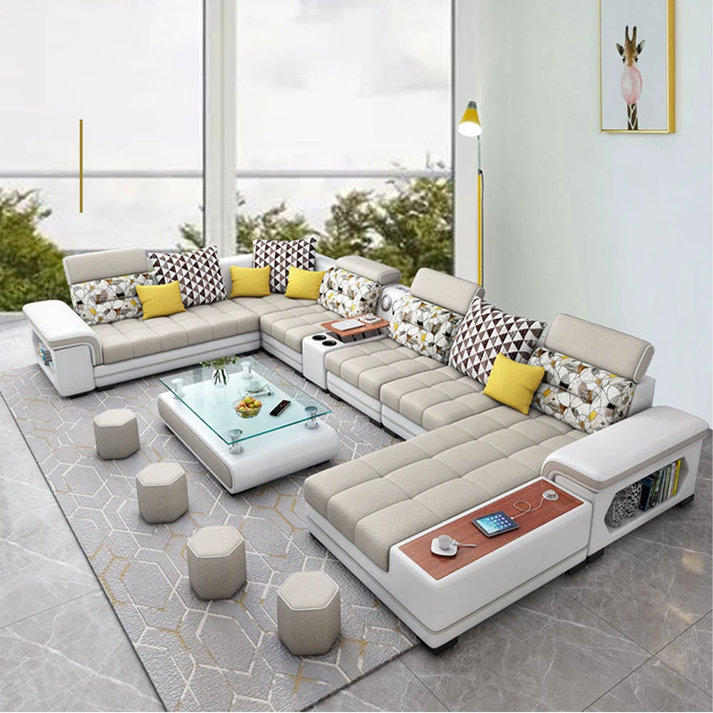 Big U-Shape Coth Living Room Sofa Sets with USB, Speaker, Stools,Bluetooth &amp;amp;#8211; Linlamlim Fabric Sectional Sofas for Home Furniture