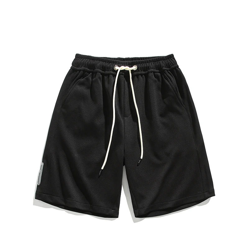 2024 Trendy Summer Simple American Waffle Solid Men's Loose Pocket Drawstring Elastic Elastic Waist Casual Knee Length Shorts