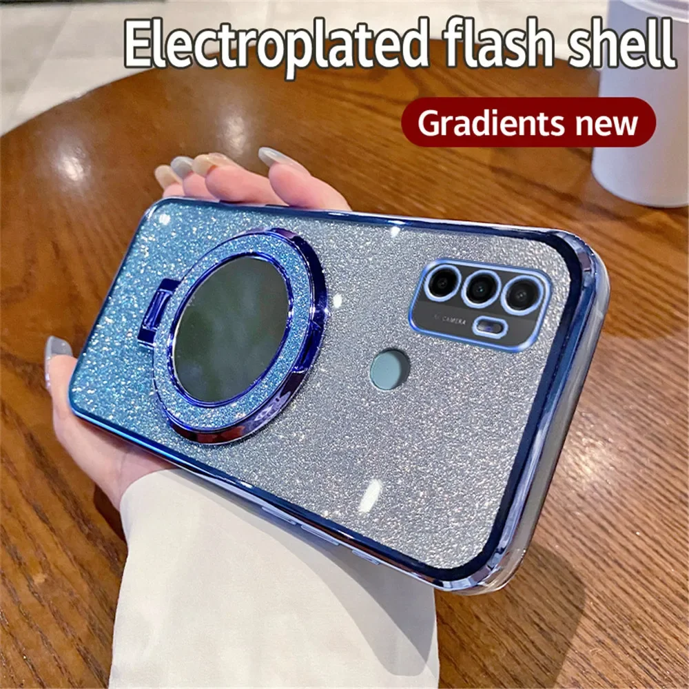 Luxury Mirror Plating Magnetic Stand Glitter Phone Case - Soft Cover