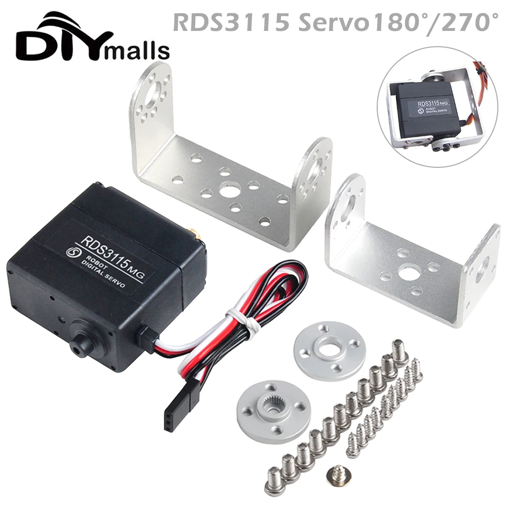 17KG Digital Servo RDS3115 Servo 180 270 Grad Metallgetriebe mit U-förmiger Servohalterungsplatte für DIY Roboter RC Auto Boot LKW