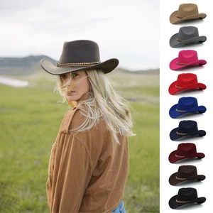 3 Sizes Parent-child Men Women Kids Children Woolen Western Cowboy Hat Wide Brim Sunhat Party Travel Outdoor Cap Classical Retro