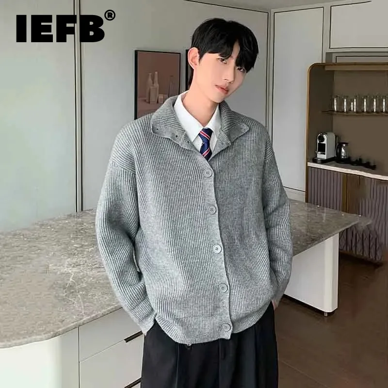 

IEFB Korean Style Solid Color Knit Cardigan Trend Men Loose Fitting Casual Autumn Winter Versatile Sweater Coat Fashion 9C2990