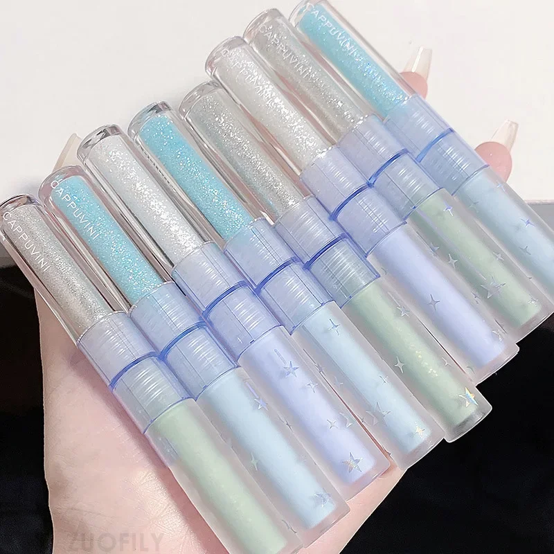 2 In 1 Double-head Glitter Liquid Eyeshadow Brightening Lightweight Waterproof Matte Blue-green Summer Lying Silkworm Eye Makeup 4