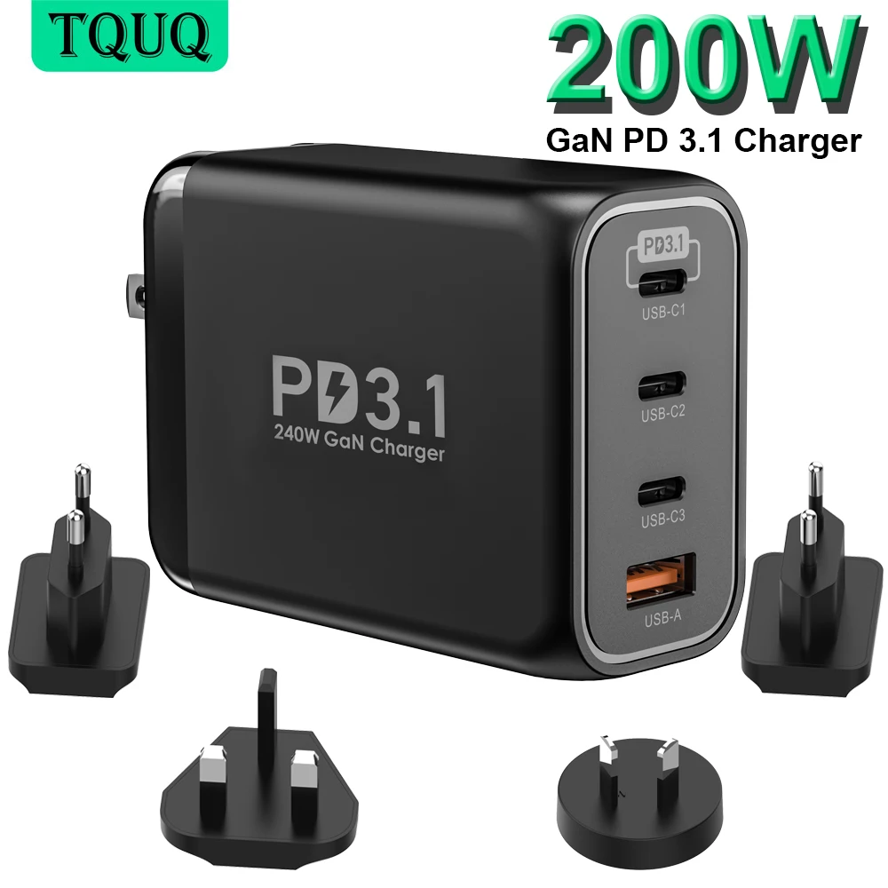 Зарядное устройство TQUQ, 240 Вт, GaN3, USB Type-C, PD3.1, быстрая зарядка 4,0, QC3.0, быстрая зарядка для iPhone 14, 13, 12, Xiaomi, Macbook Pro, ноутбука