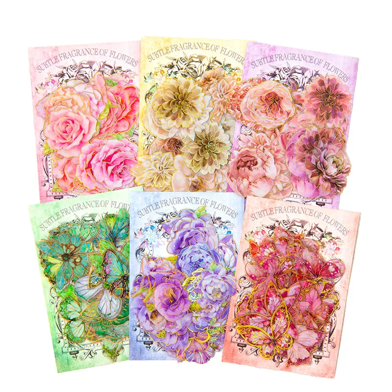 

40Pieces Gold Bronzing Stickers Flower Butterfly Fragrance Material Supplies Decor Handbooks Scrapbook Stationery 13*9CM