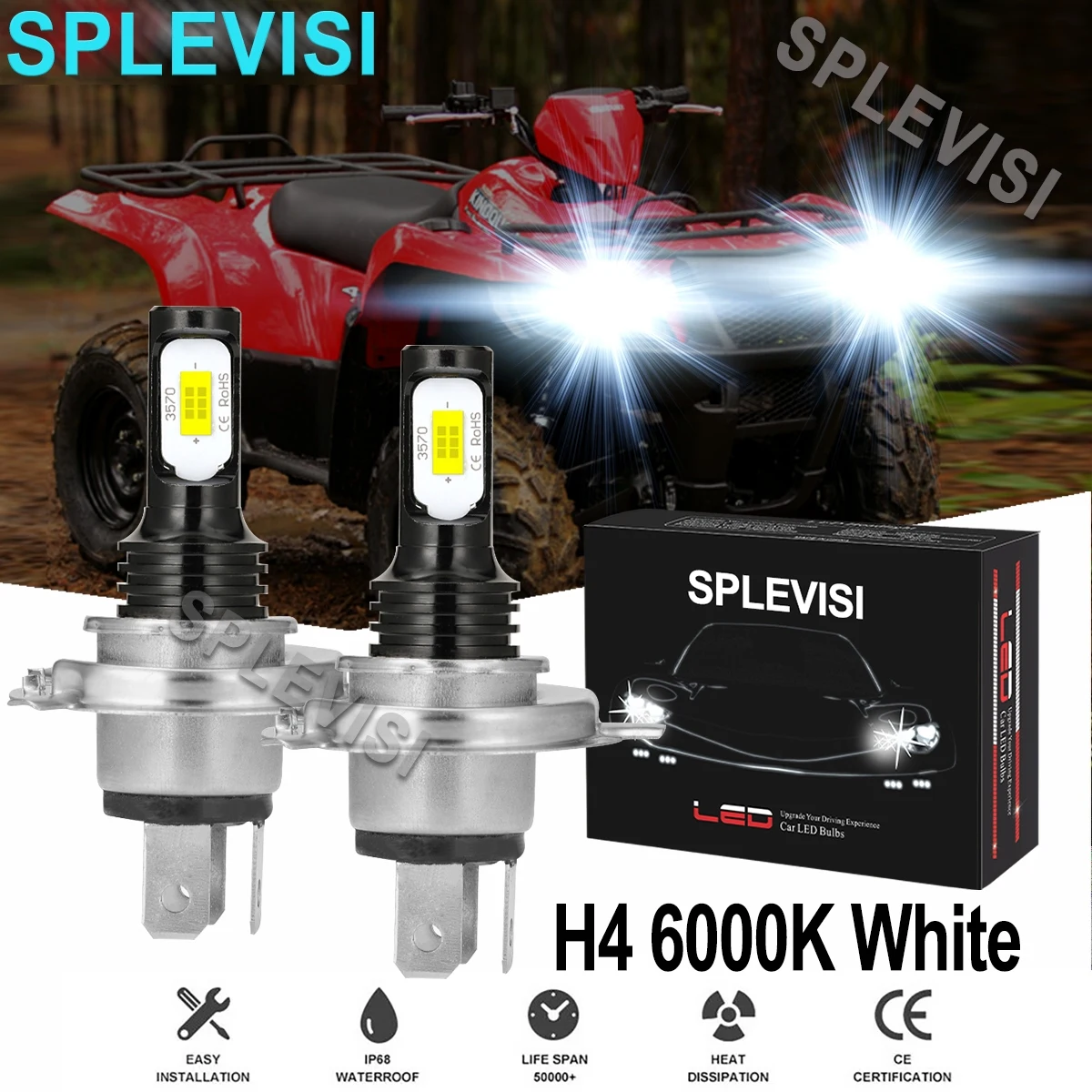 2X 70W White Led Headlight Bulbs For Suzuki King Quad 400 2008-2018 King Quad 450  2008-2010 King Quad 500  2009-2018