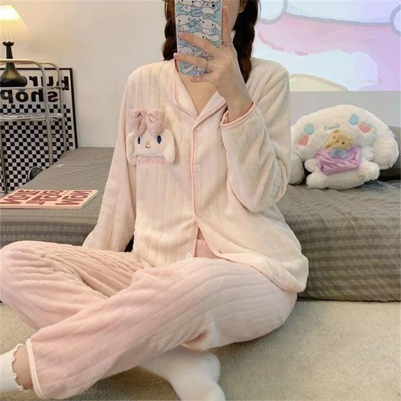 Sanrio Pyjamas Cinnamoroll Hello Kitty Dessin Animé Étudiant Manches Longues Parent Enfant Ensemble De Vêtements Anime Mignon Filles Ensemble Maison Anime