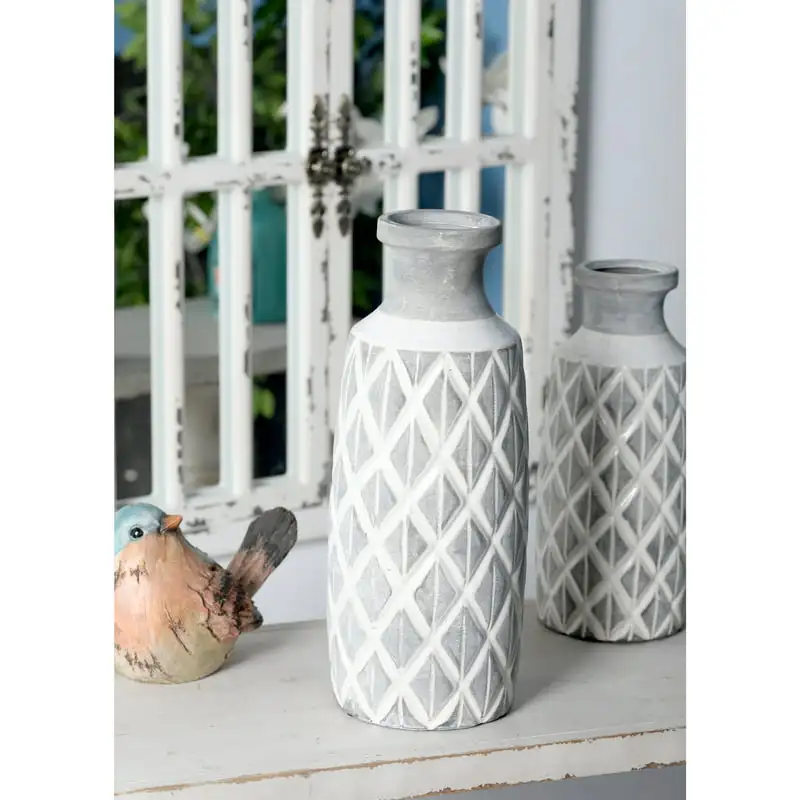 

Gray Ceramic Vase with Diamond Pattern