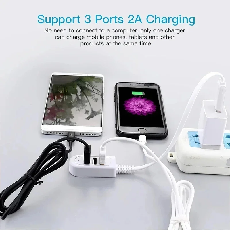 1-4pcs 3In1 USB Splitter Socket Multi-function 3A Charger Converter USB Port Hub Digital Data Cables Accessories Extension Cable 4