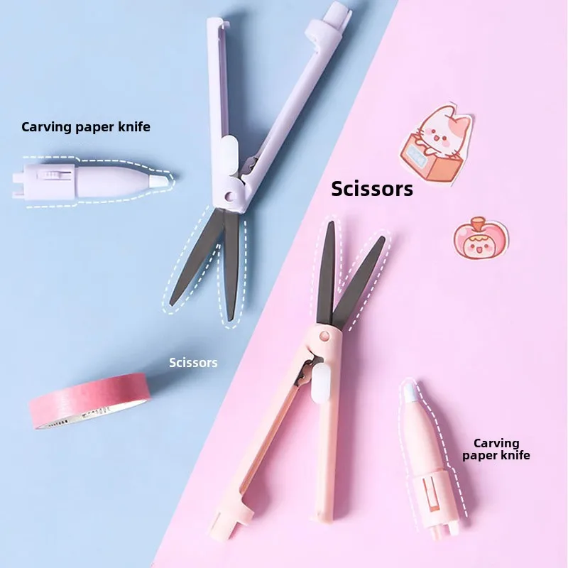 Paper Cutter Stationery Scissors Double-Headed Knife Handbook Cutting Mini Scissors Carving Knife