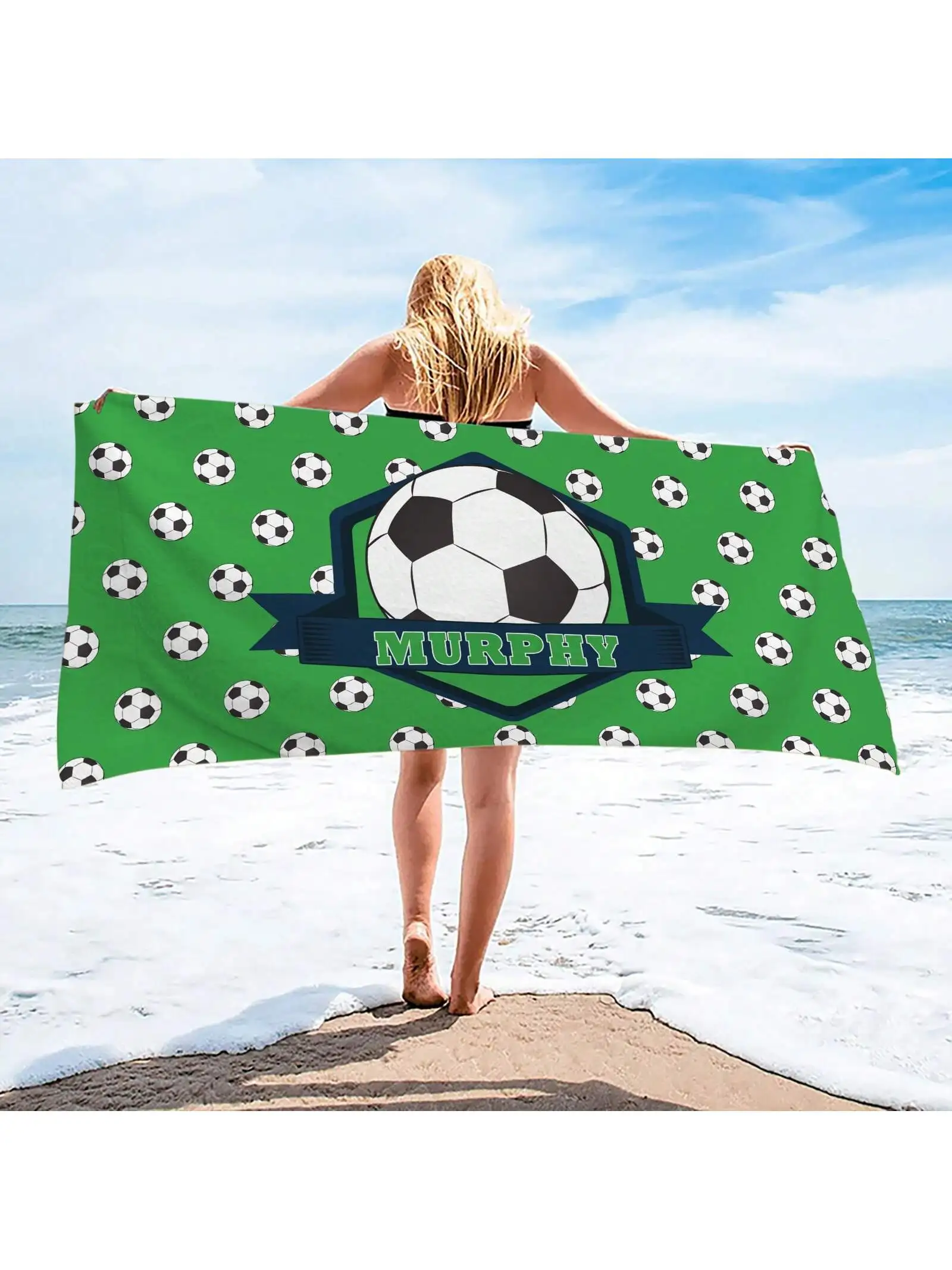1pc Personalized Text Customized Ball Beach Towel, Highly Absorbent Swimming Towel, Comfortable Beach Mat, Stylish Pool Towel
