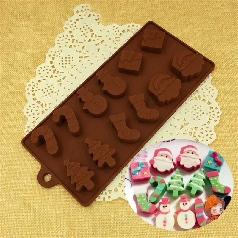 12 Hole Christmas Series Chocolate Mold Santa Claus Sugar Cake Decoration Silicone Mold DIY Decorative Gypsum Ornament Mold