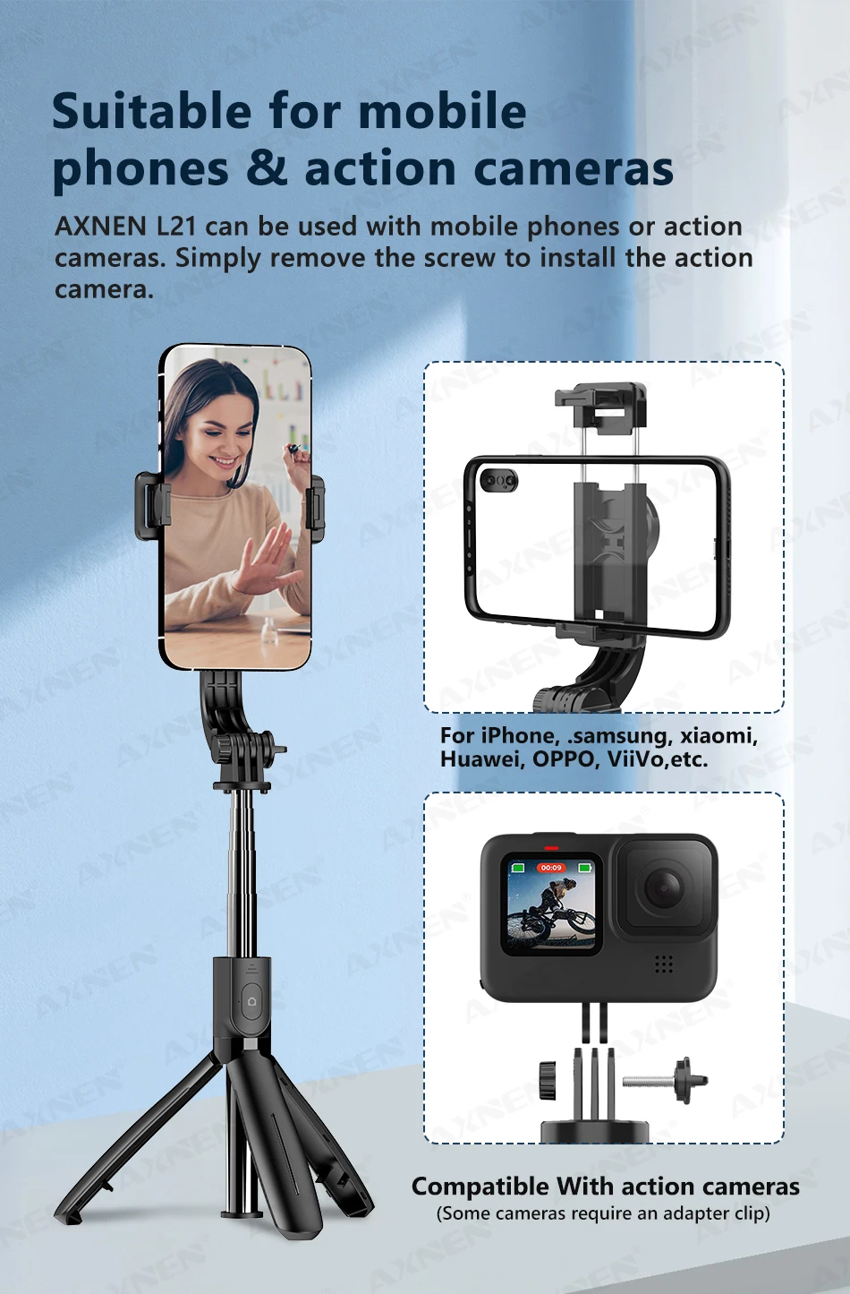 Selfie Stick Tripod With Wireless Remote And Extension Rod_voghion.com
