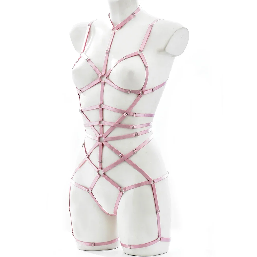 Women Fashion Body Harness Cage Set Elastic Adjustable Gothic Bondage Harness Garter Halloween Hollow out Sexy Lingerie Belt cosplay costume women bondage lingerie