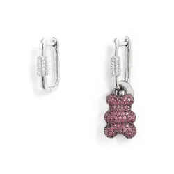 High - Quality Sterling Silver Bear Series Earrings - Fashionable and Exquisite Jewelry Gift (Watermelon red)
