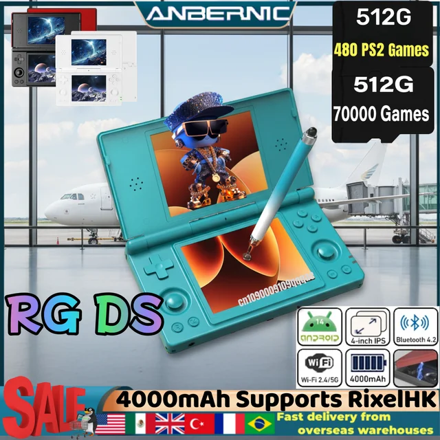 Anbernic RG DS Console de jeu vidéo portable 4 "IPS double écran Android 14 Flip prend en charge RixelHK Wifi Streaming PSP PS2 jeu cadeau 1