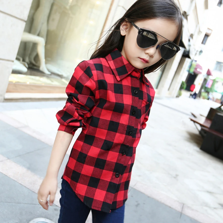 Famli Blusa escolar a cuadros para niña y niño, Unisex de manga larga de algodón a la moda, color rojo, para primavera y otoño|blouse children|red shirt boyboys red shirt - AliExpress