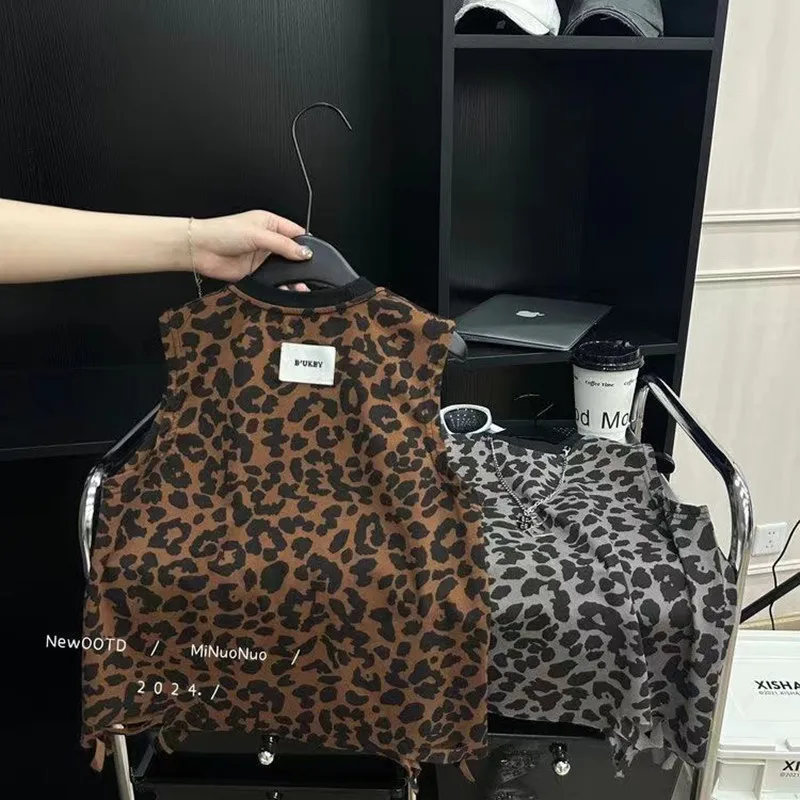 여아용 탱크 탑, 레오파드 무늬 맞춤형 아동복, 얼룩말 탱크 탑, 민소매 티셔츠, 다목적, 여름, 2024