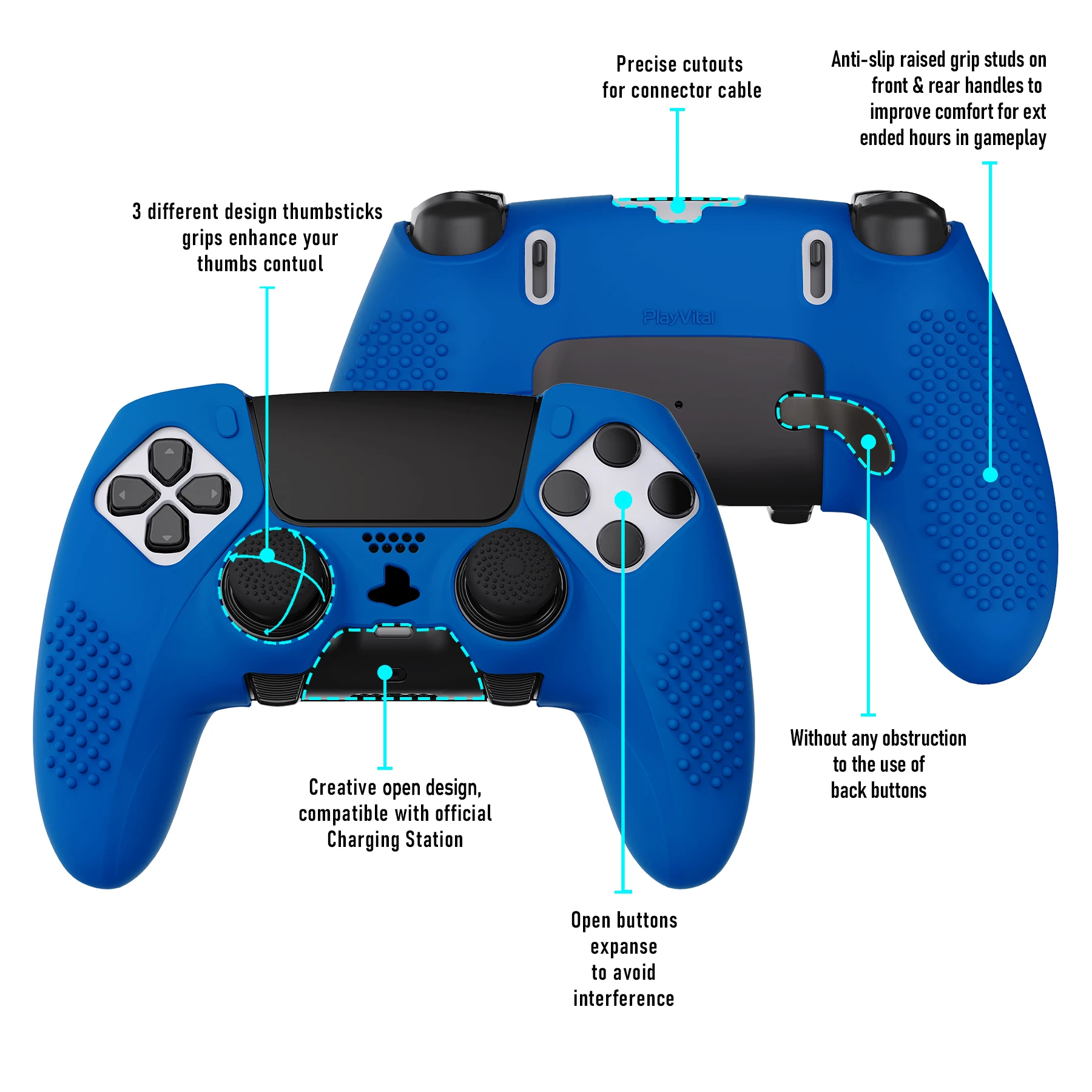Capa de Silicone Antiderrapante Playvital Edição Cravejada 3d Estojo Protetor para Controle Ps5 Edge Pele com Tampas de Aperto do Polegar - Image 2