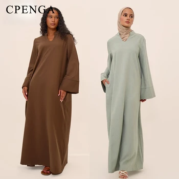 Ramadan Arabic Muslim Women Modest Dress Elegant Eid Dubai Abaya Islam Holiday Loose Outfit New Arrive Plain Turkey Kaftan Robe