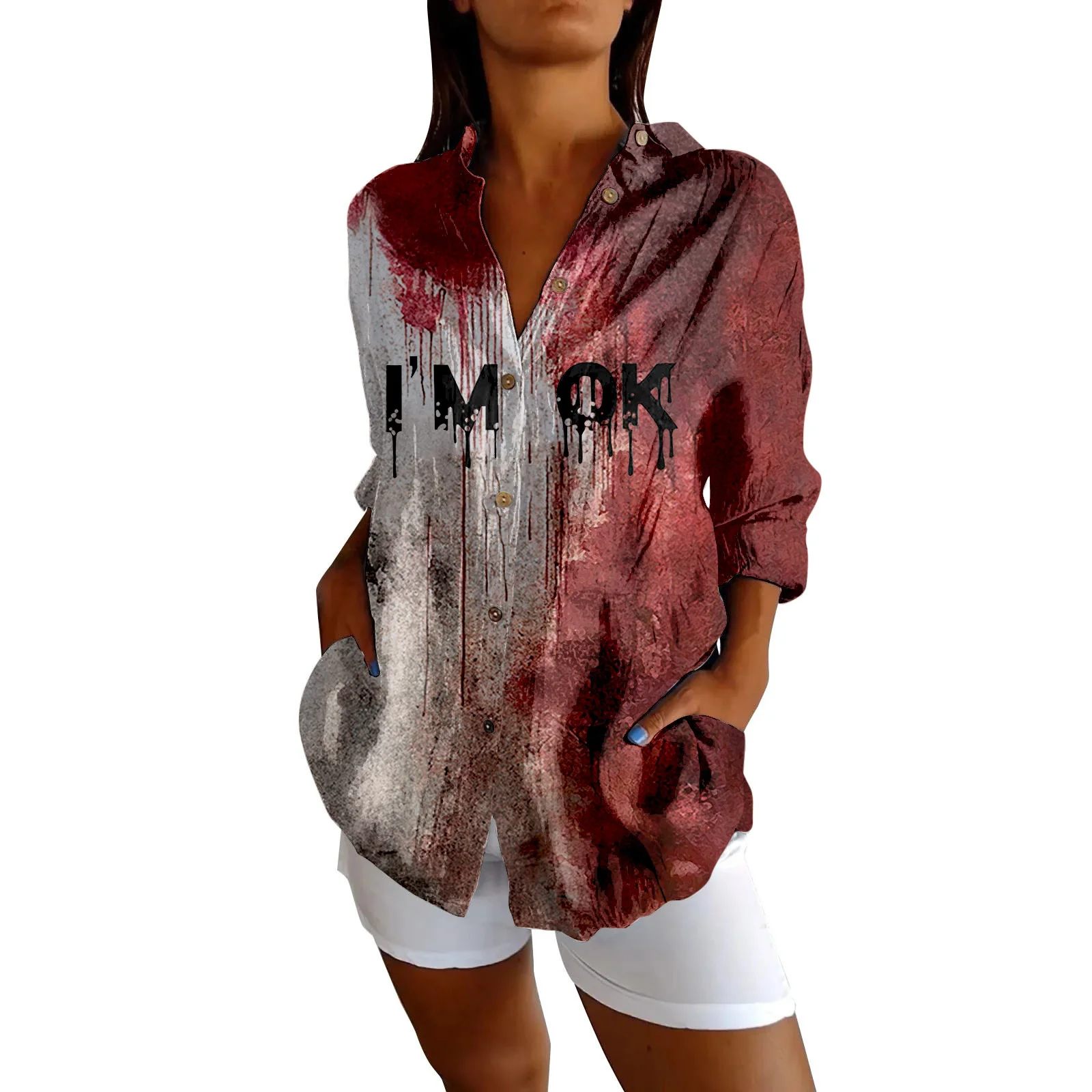 I'M Fine Bloody Women's Shirt Summer Letter Print Blouse Short Sleeves Tees Casual Loose Women Clothing Tops