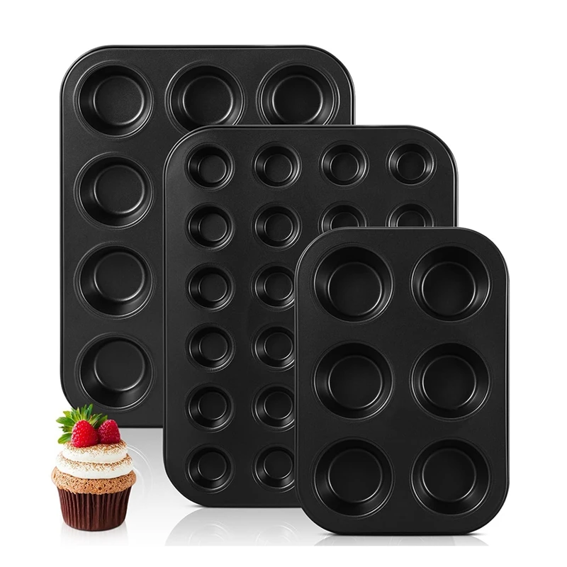 

3 Pack Nonstick Muffin Pan Muffin Tin Easy To Clean Muffin Tray Bakeware 6/12/24 Cup