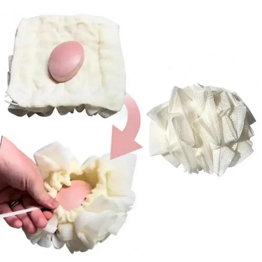 2-in-1 Bath Loofah Sponge Multi-purpose cotton exfoliating bath ball 2-in-1 bath ball Exfoliating bath with drawstring bath ball 4