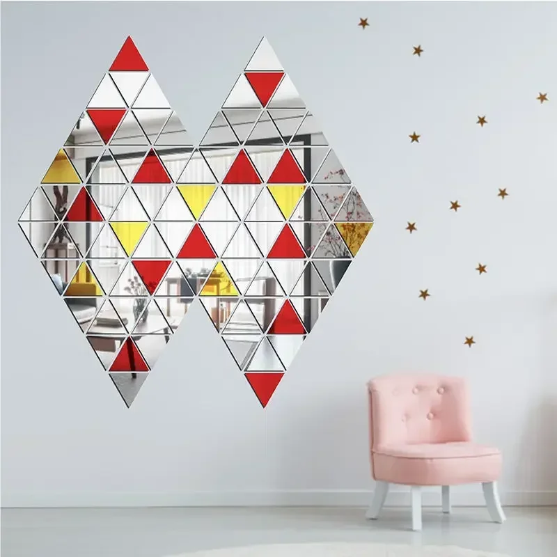 3D Acrylic Triangular Mirror Wall Stickers 100 Pieces Mosaic Self-Adhesive  Mirror Tiles DIY Wall Stickers Room Home Decoration - AliExpress