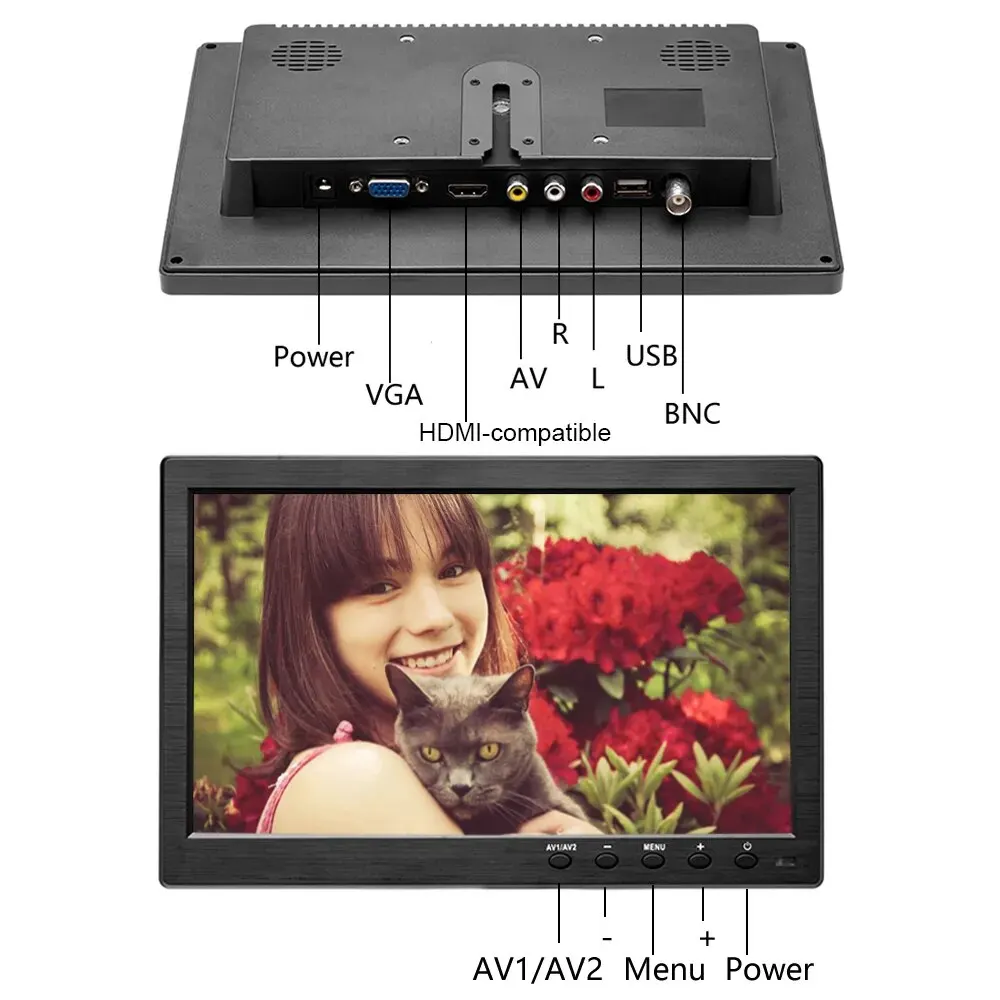 10.1" LCD HD Monitor Mini TV Computer Display Color Screen 2 Channel Video Input Security Monitor With Speaker VGA monitor display