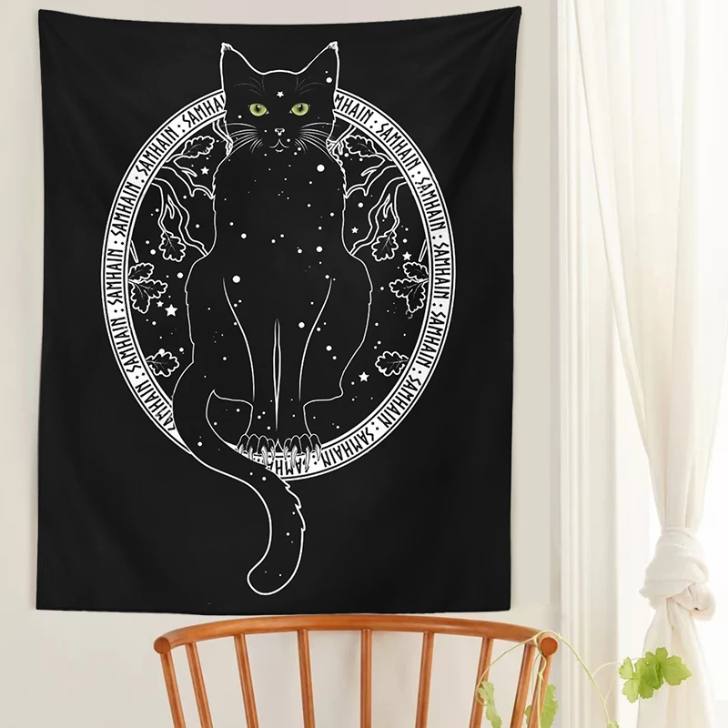 Cat Divination Tapestry Wall Hanging Tarot cat black Tapestries Mysterious Decoration Home Decoration Hippie Mattress Dorm Room