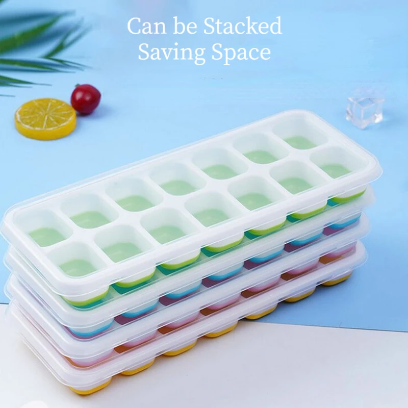 14 Grids Ice Cube Trays Reusable Silicone Ice cube Mold Fruit Ice Maker  with Removable Lids Kitchen Tools Freezer Summer Mould - AliExpress