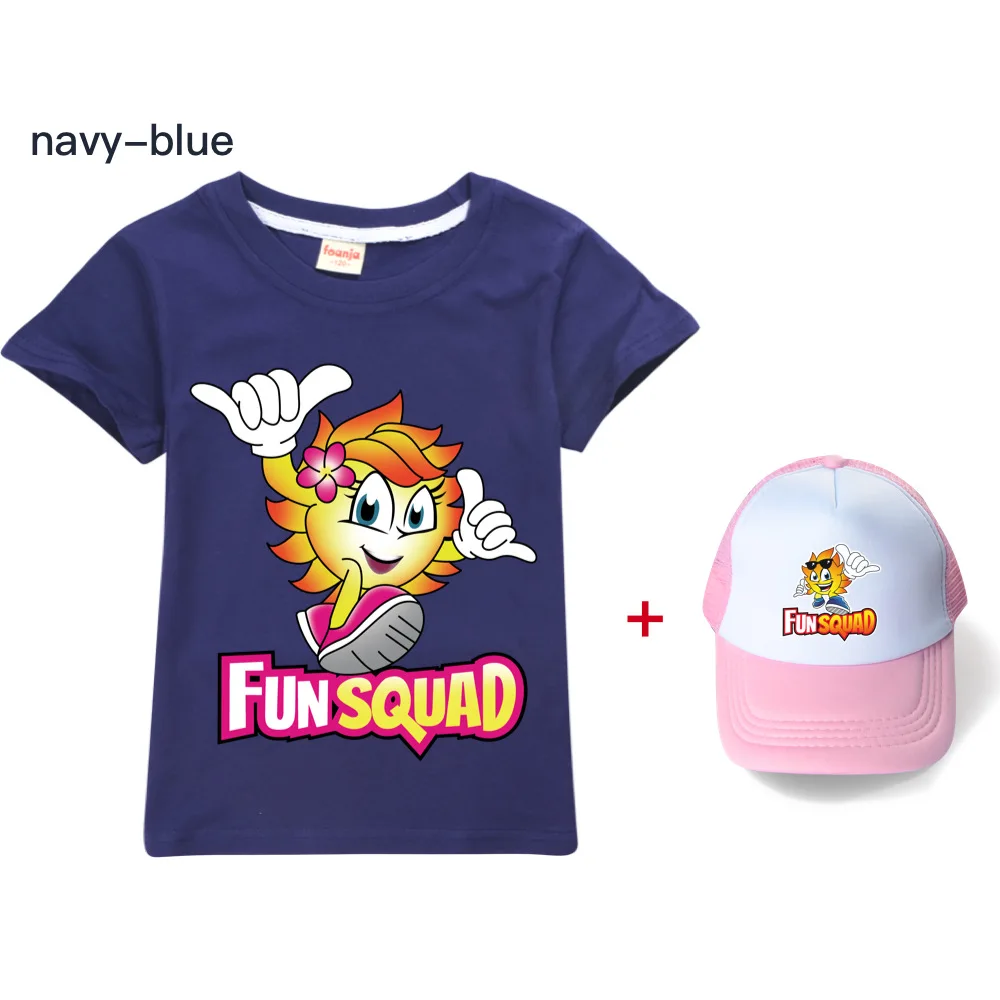 New Summer Kids Short Sleeve T-shirt game Fun squad Children's Clothing Boys Girls Clothes Cartoon Casual Cotton T-shirt +hat 6