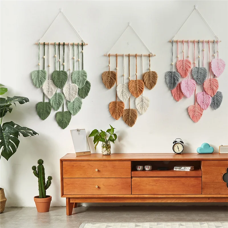 Leaf Macrame Wall Hanging Boho Room Home Decor Woven Aesthetic Wall Tapestry Wedding Decoration