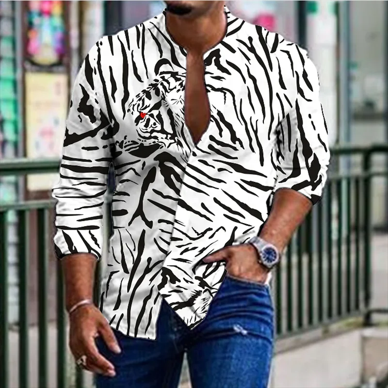 

Fashion Luxury men's shirt zebra, leopard print 3D printed long sleeved social shirt with a lapel and oversized top T-shirt