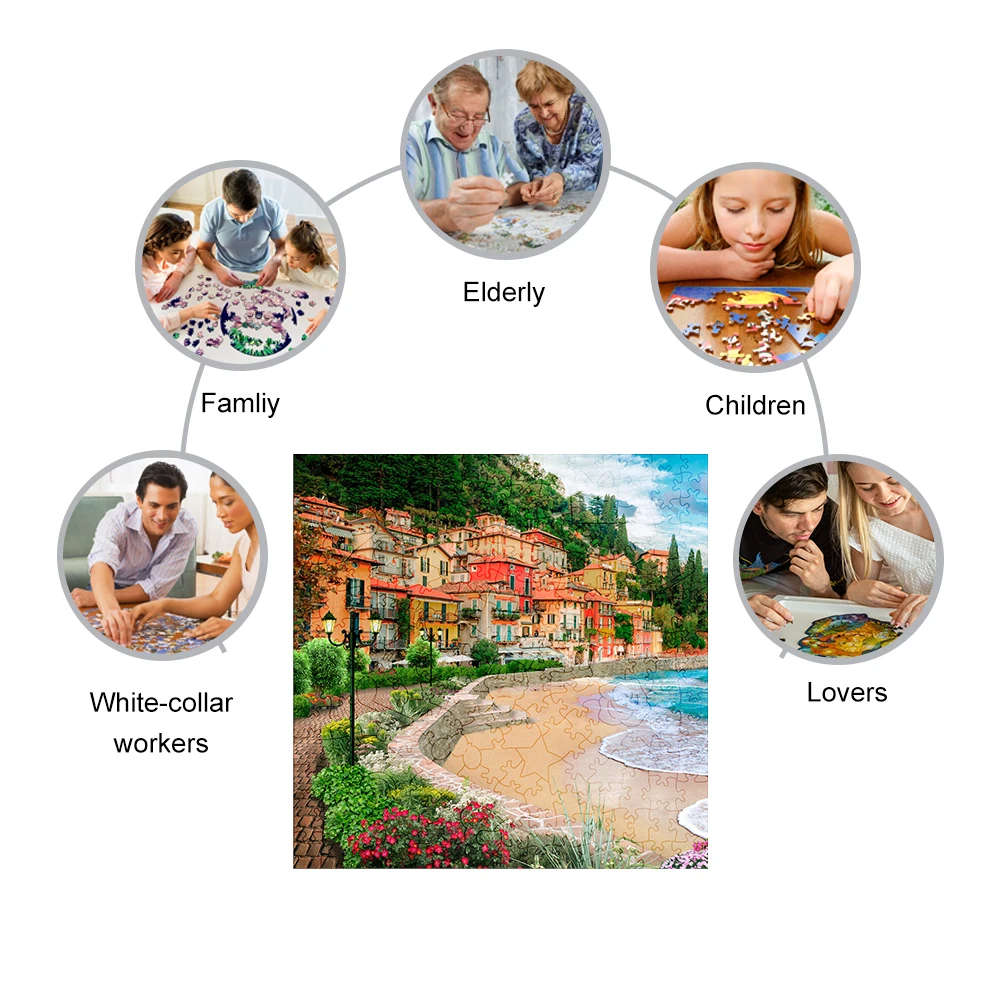 Amazing Wooden Puzzles Italian Bay Landscape Wood Jigsaw Puzzle Craft Irregular Family Interactive Puzzle Gift for Friend Gather 4