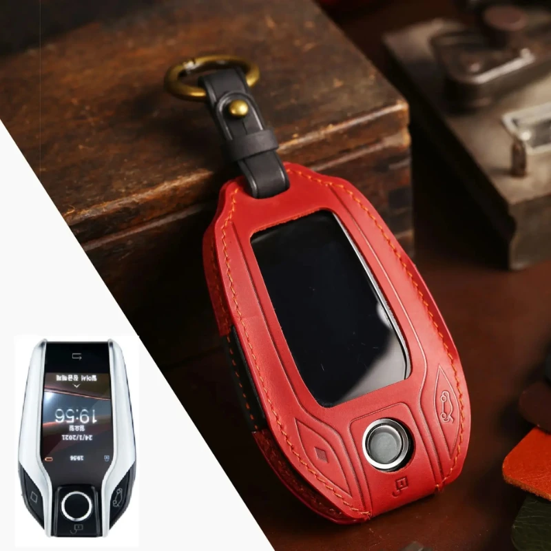 Luxury Handmade Genuine Leather Car Key Case & Keychain - Premium Cowhide Protective Sleeve