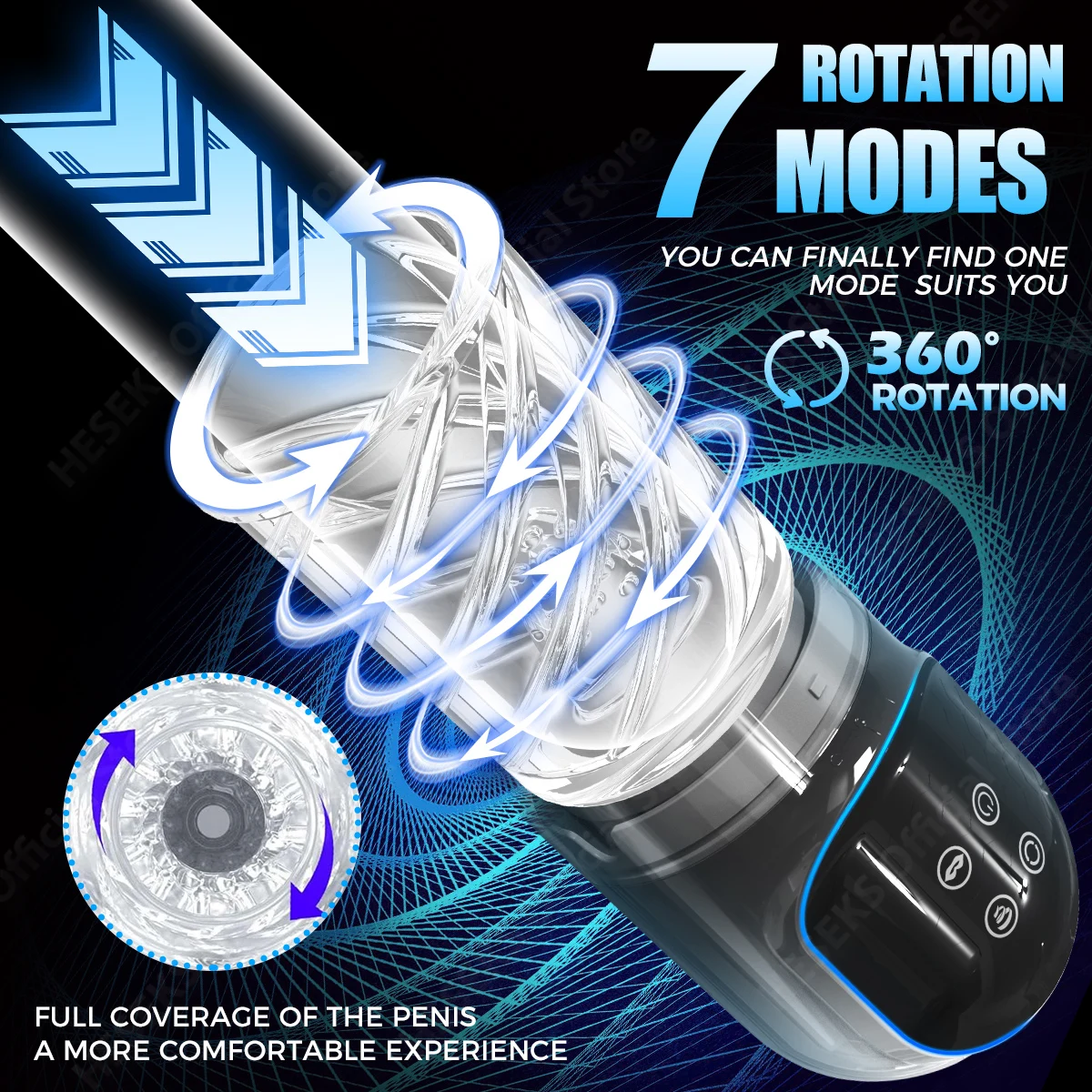 HESEKS 7 Rotating Sucking Fully Water Bath SPA LCD Automatic Male Masturbators Tongue Licking Real Pussy Blowjob Machine for Men