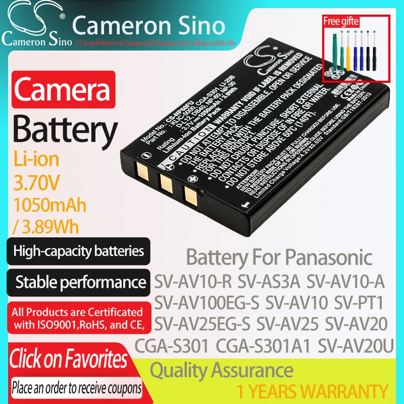 Cameronsino Batteria Per Panasonic Sv-Av100Eg-S Sv-As3A Sv-Av10 Sv-Av30 Sv-Pt1 Adatto Kodak Sv-Av10-R Batteria Della Fotocamera