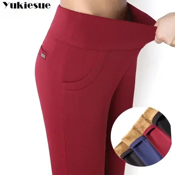 Nuovo autunno inverno Plus Leggings caldi in velluto spesso pantaloni elastici a vita alta pantaloni Casual da donna Slim da donna pantaloni femminili 1