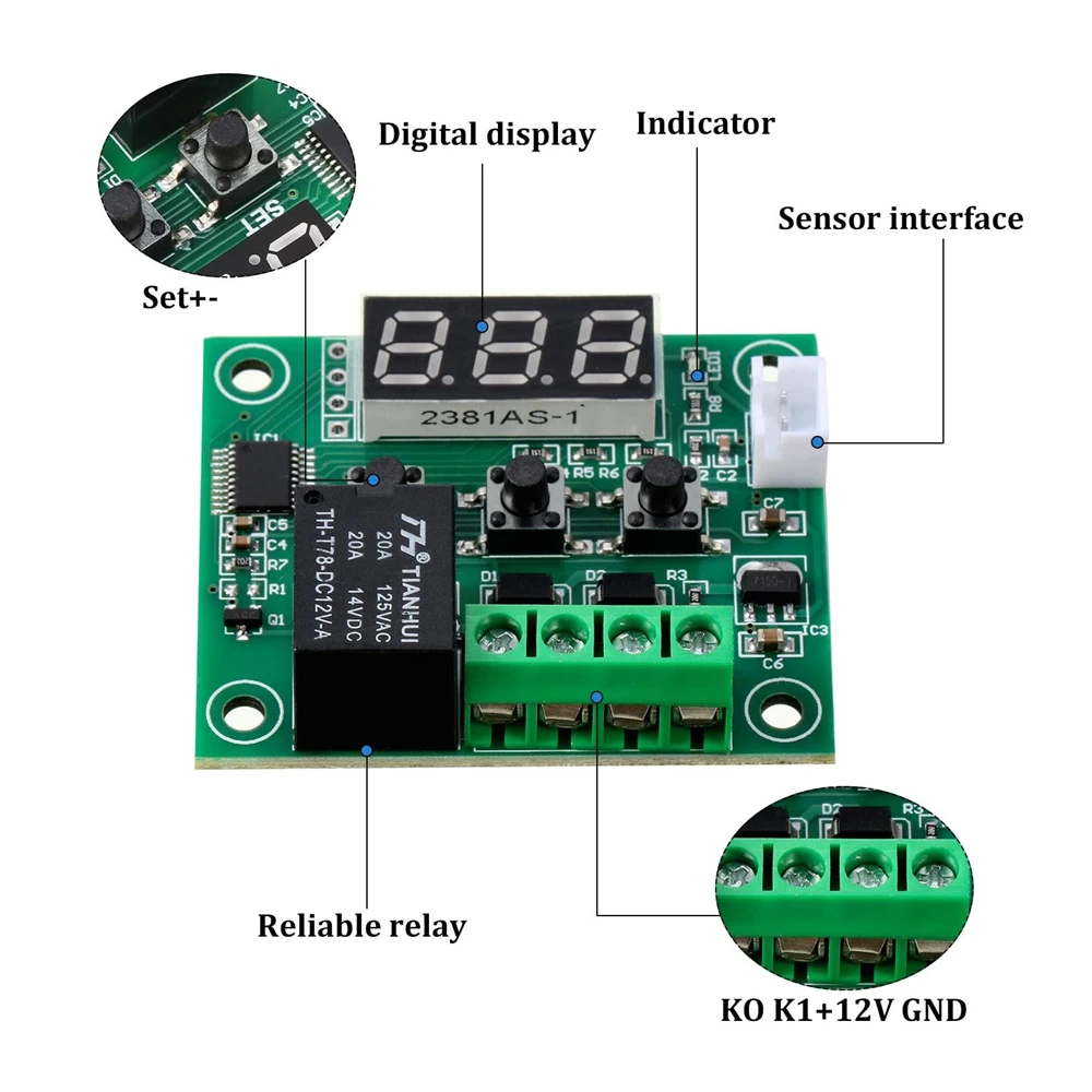 W1209 Blue/Red light DC 12V heat cool temp thermostat temperature control switch temperature controller thermometer thermo digital temperature controller digital thermostat