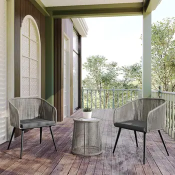 3-Piece Outdoor Bistro Set with Rattan Chairs & Glass Table 1